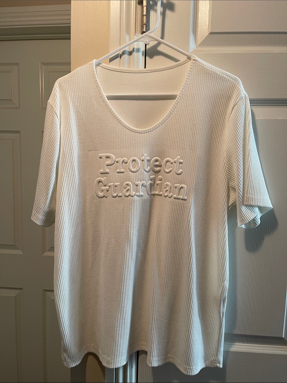 Protect Guardian White Ribbed V-Neck Women's Top